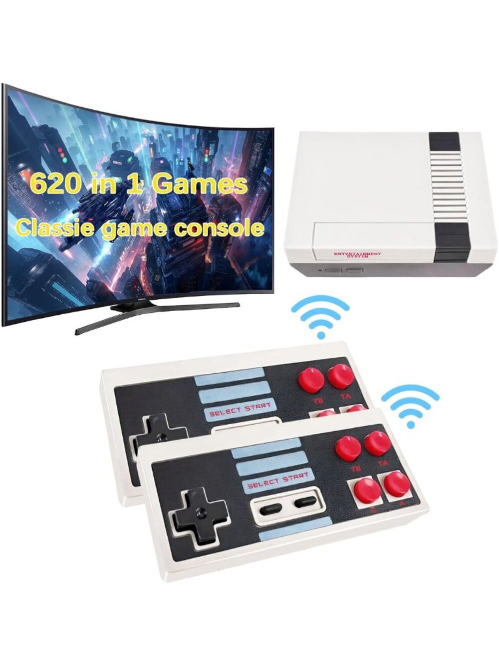 Retro Game Console with 621 Classic Games, Dual Wireless Controllers, Plug